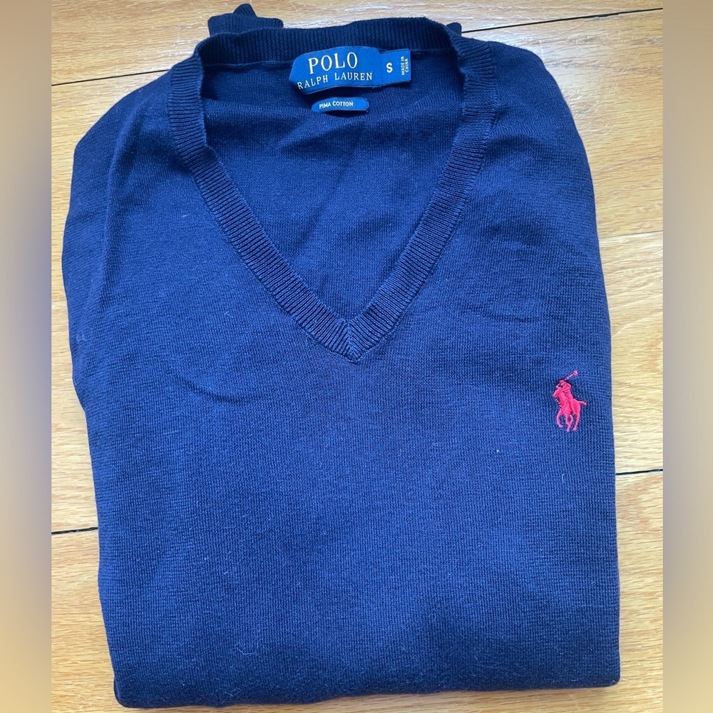 Ralph Lauren Navy Blue V-Neck Sweater for Men